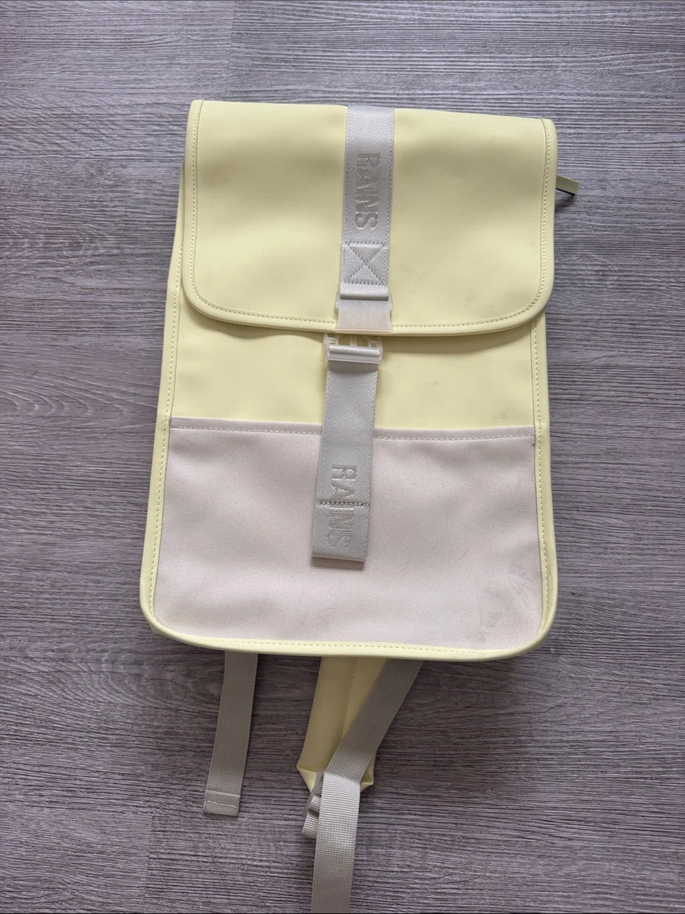 Rains Pale Yellow & Cream Rolltop Backpack